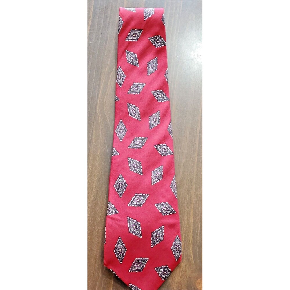 Black Smith Neck Tie Red Diamonds 56x 3.75" Classic Vintage 100% Silk USA Made